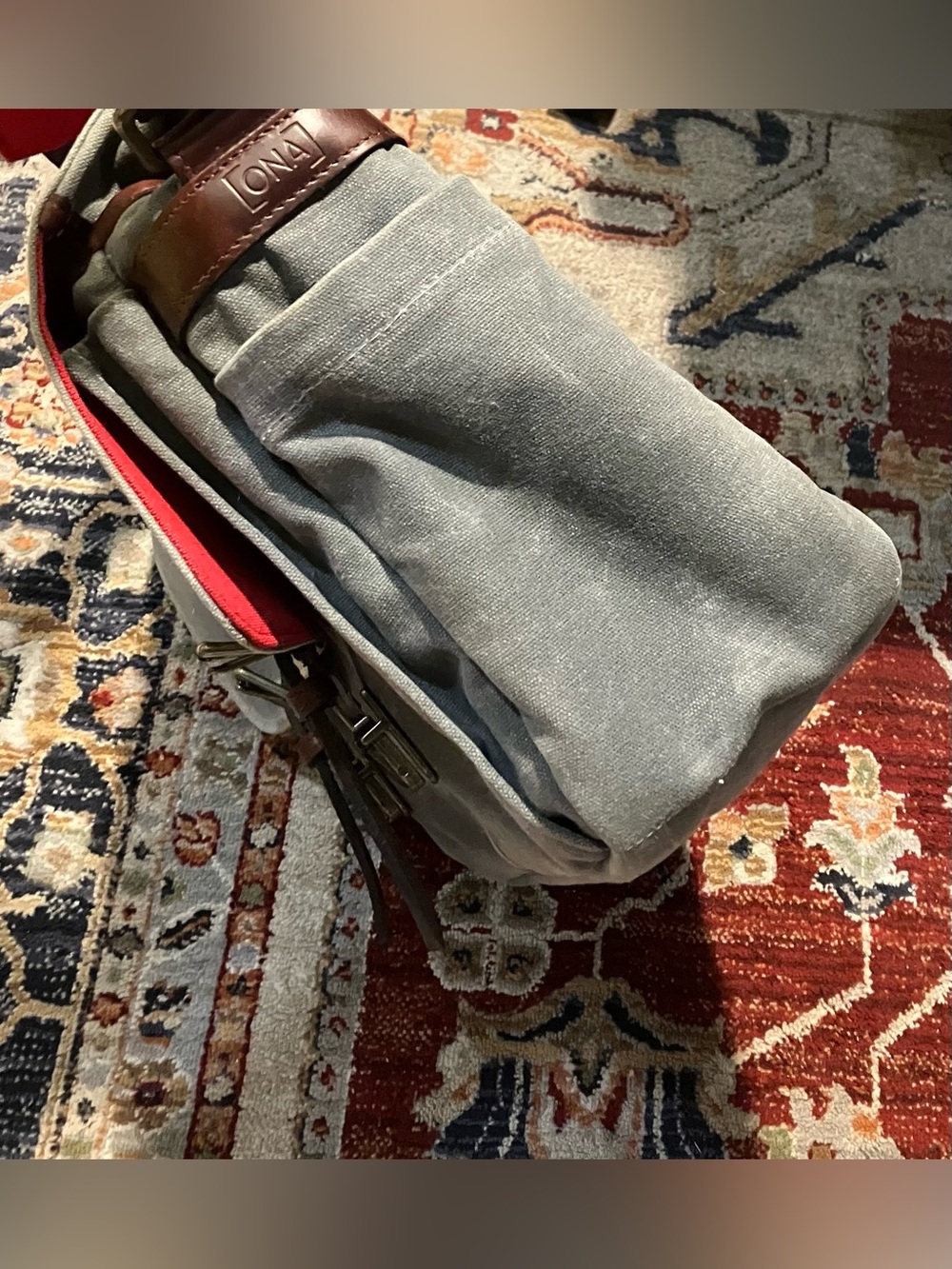 Ona Brixton Camera Bag Waxed Canvas Red Interior Rare - Picture 5 of 11